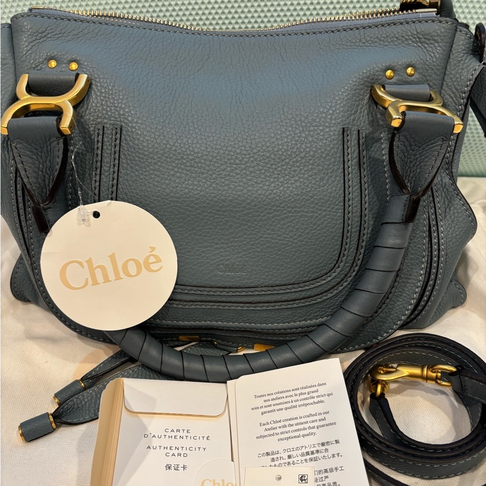 Chloe Marcie Leather Satchel Cloud Blue